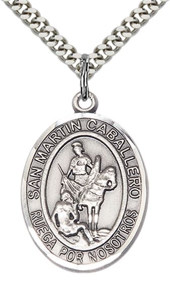 STERLING SILVER SAN MARTIN CABALLERO PENDANT WITH CHAIN - 1" x 3/4"
