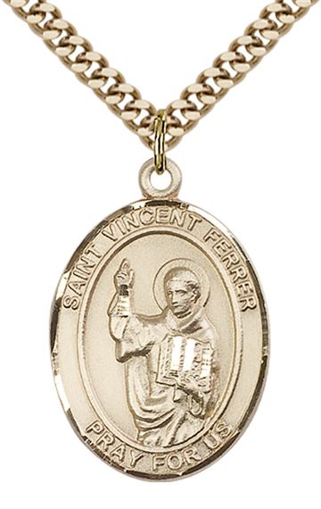 14KT GOLD FILLED ST VINCENT FERRER PENDANT WITH CHAIN - 1" x 3/4"