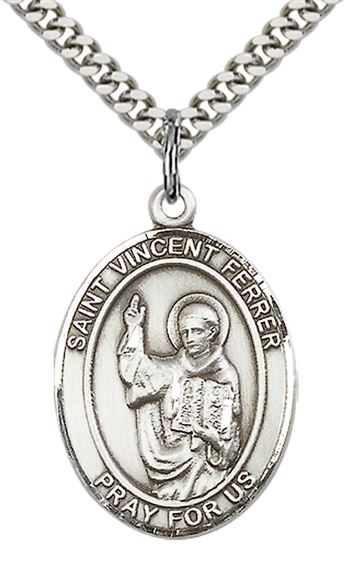 STERLING SILVER ST VINCENT FERRER PENDANT WITH CHAIN - 1" x 3/4"