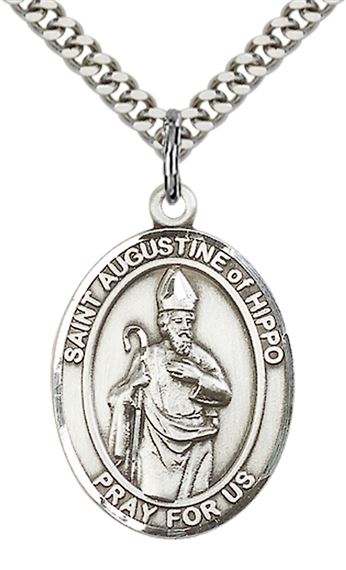 STERLING SILVER ST AUGUSTINE OF HIPPO PENDANT WITH CHAIN - 1" x 3/4"