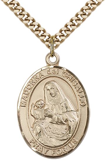 14KT GOLD FILLED ST MADONNA DEL GHISALLO PENDANT WITH CHAIN - 1" x 3/4"