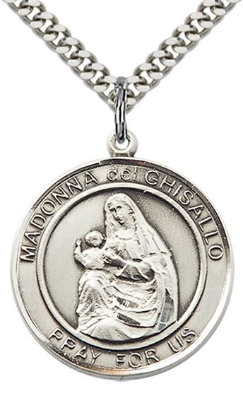 STERLING SILVER MADONNA DEL GHISALLO PENDANT WITH CHAIN - 1" x 7/8"