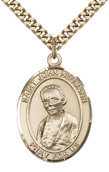 14KT GOLD FILLED ST JOHN NEUMANN PENDANT WITH CHAIN - 1" x 3/4"