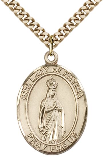 14KT GOLD FILLED OUR LADY OF FATIMA PENDANT WITH CHAIN - 1" x 3/4"