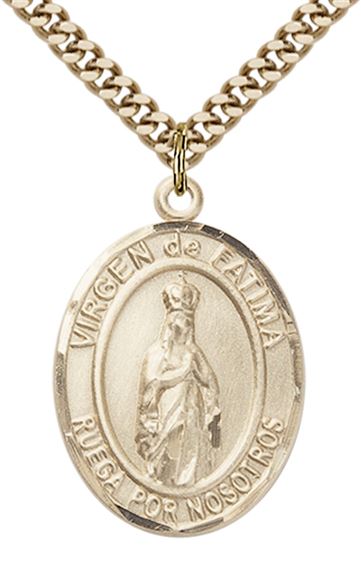 GOLD FILLED VIRGEN DE FATIMA PENDANT ON A CHAIN - 1" x 3/4"