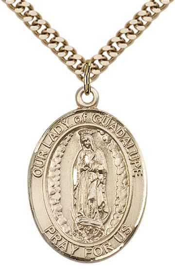 14KT GOLD FILLED OUR LADY OF GUADALUPE PENDANT WITH CHAIN - 1" x 3/4"