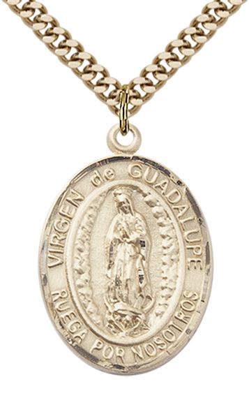 GOLD FILLED VIRGEN DE GUADALUPE PENDANT ON A CHAIN - 1" x 3/4"