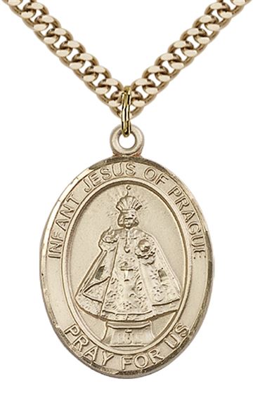 14KT GOLD FILLED INFANT OF PRAGUE PENDANT WITH CHAIN - 1" x 3/4"