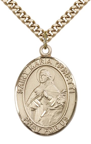 14KT GOLD FILLED ST MARIA GORETTI PENDANT WITH CHAIN - 1" x 3/4"