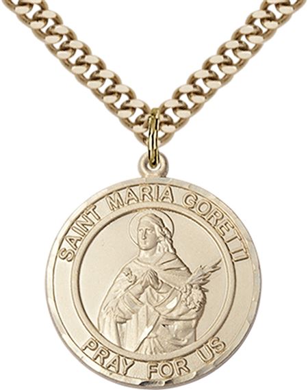 14KT GOLD FILLED ST MARIA GORETTI PENDANT WITH CHAIN - 1" x 7/8"