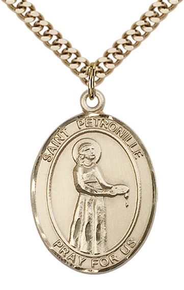 14KT GOLD FILLED ST PETRONILLE PENDANT WITH CHAIN - 1" x 3/4"