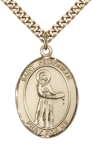 14KT GOLD FILLED ST PETRONILLE PENDANT WITH CHAIN - 1" x 3/4"