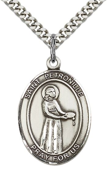 STERLING SILVER ST PETRONILLE PENDANT WITH CHAIN - 1" x 3/4"