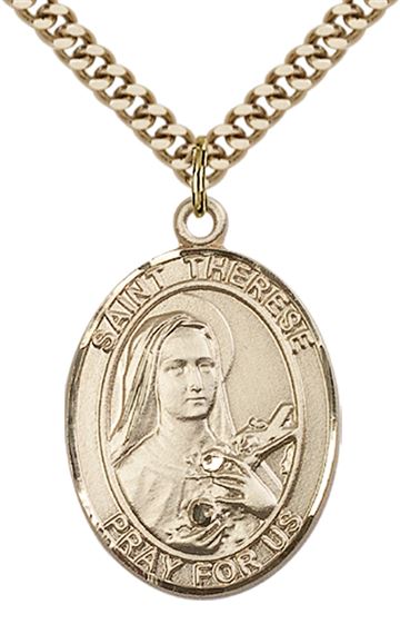 14KT GOLD FILLED ST THERESE OF LISIEUX PENDANT WITH CHAIN - 1" x 3/4"