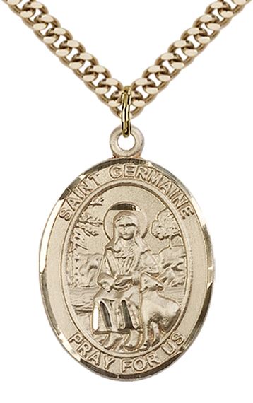 14KT GOLD FILLED ST GERMAINE COUSIN PENDANT WITH CHAIN - 1" x 3/4"