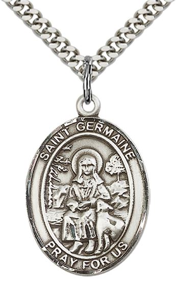 STERLING SILVER ST GERMAINE COUSIN PENDANT WITH CHAIN - 1" x 3/4"