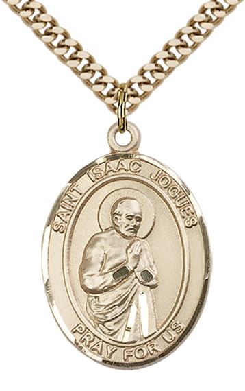 14KT GOLD FILLED ST ISAAC JOGUES PENDANT WITH CHAIN - 1" x 3/4"