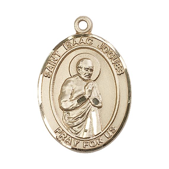 14KT GOLD ST ISAAC JOGUES MEDAL - 1" x 3/4"