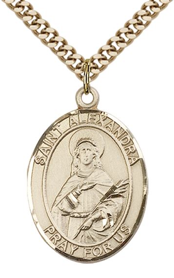 14KT GOLD FILLED ST ALEXANDRA PENDANT WITH CHAIN - 1" x 3/4"