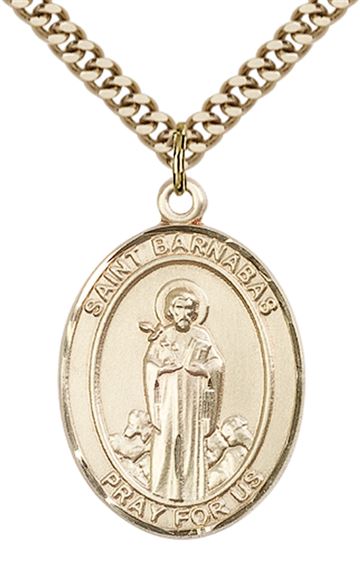 14KT GOLD FILLED ST BARNABAS PENDANT WITH CHAIN - 1" x 3/4"