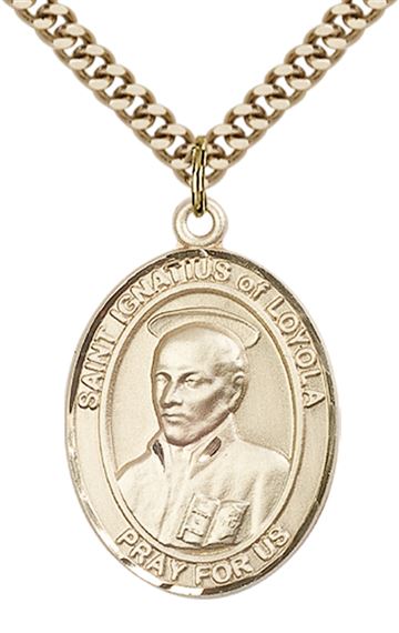 14KT GOLD FILLED ST IGNATIUS OF LOYOLA PENDANT WITH CHAIN - 1" x 3/4"