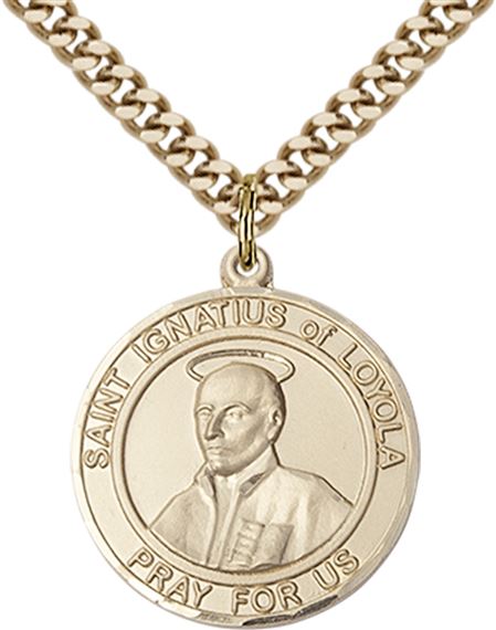 14KT GOLD FILLED ST IGNATIUS OF LOYOLA PENDANT WITH CHAIN - 1" x 7/8"