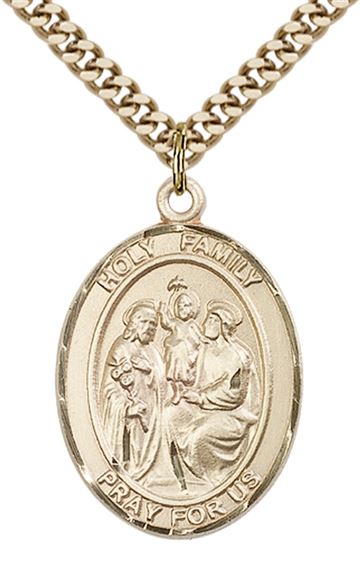 14KT GOLD FILLED HOLY FAMILY PENDANT WITH CHAIN - 1" x 3/4"