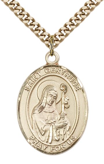 14KT GOLD FILLED ST GERTRUDE OF NIVELLES PENDANT WITH CHAIN - 1" x 3/4"