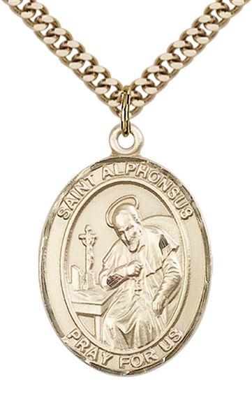 14KT GOLD FILLED ST ALPHONSUS PENDANT WITH CHAIN - 1" x 3/4"