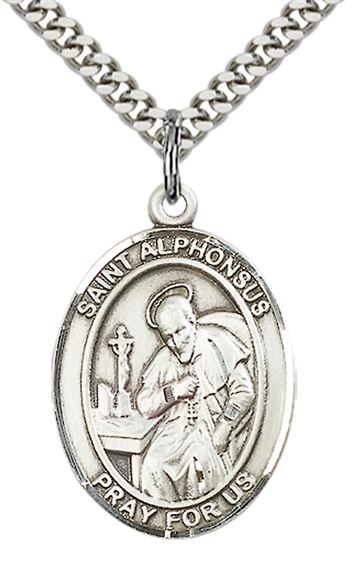 STERLING SILVER ST ALPHONSUS PENDANT WITH CHAIN - 1" x 3/4"