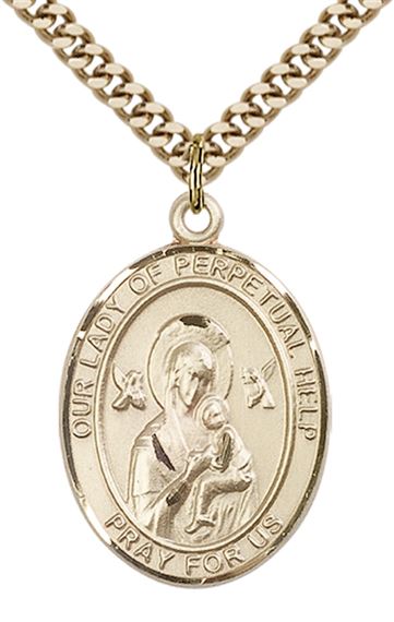 14KT GOLD FILLED OUR LADY OF PERPETUAL HELP PENDANT WITH CHAIN - 1" x 3/4"