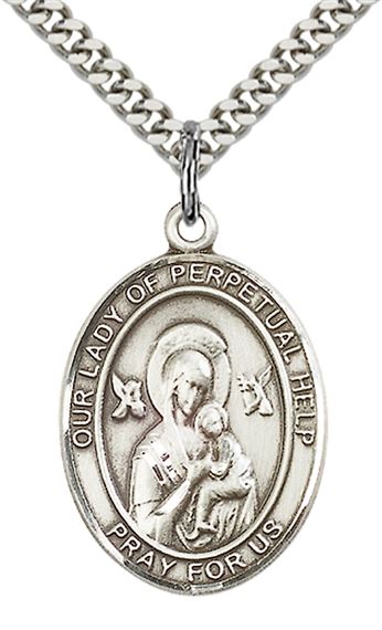 STERLING SILVER OUR LADY OF PERPETUAL HELP PENDANT WITH CHAIN - 1" x 3/4"