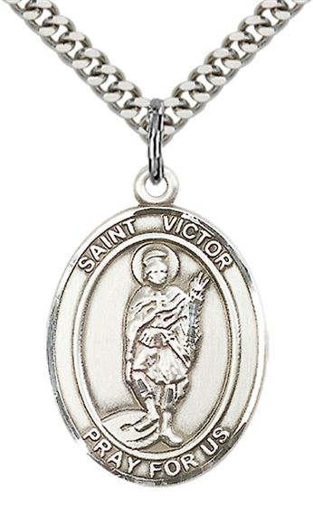 STERLING SILVER ST VICTOR OF MARSEILLES PENDANT WITH CHAIN - 1" x 3/4"