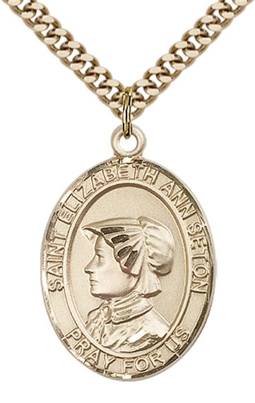 14KT GOLD FILLED ST ELIZABETH ANN SETON PENDANT WITH CHAIN - 1" x 3/4"