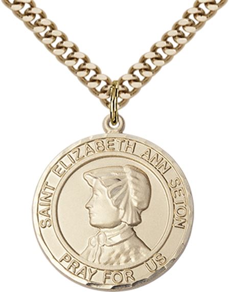 14KT GOLD FILLED ST ELIZABETH ANN SETON PENDANT WITH CHAIN - 1" x 7/8"