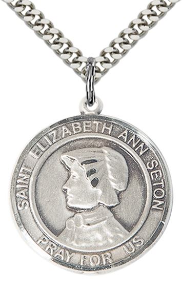 STERLING SILVER ST ELIZABETH ANN SETON PENDANT WITH CHAIN - 1" x 7/8"