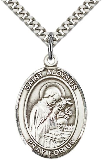 STERLING SILVER ST ALOYSIUS GONZAGA PENDANT WITH CHAIN - 1" x 3/4"