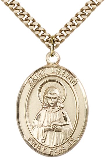 14KT GOLD FILLED ST LILLIAN PENDANT WITH CHAIN - 1" x 3/4"
