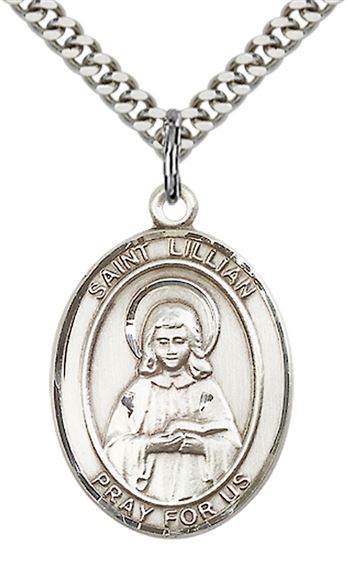 STERLING SILVER ST LILLIAN PENDANT WITH CHAIN - 1" x 3/4"