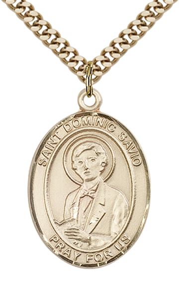 14KT GOLD FILLED ST DOMINIC SAVIO PENDANT WITH CHAIN - 1" x 3/4"