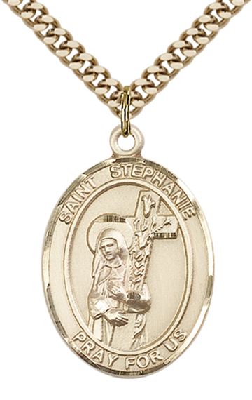 14KT GOLD FILLED ST STEPHANIE PENDANT WITH CHAIN - 1" x 3/4"