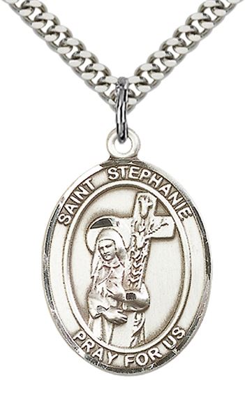 STERLING SILVER ST STEPHANIE PENDANT WITH CHAIN - 1" x 3/4"