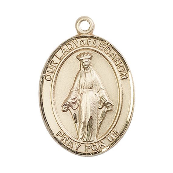 14KT GOLD OUR LADY OF LEBANON MEDAL - 1" x 3/4"