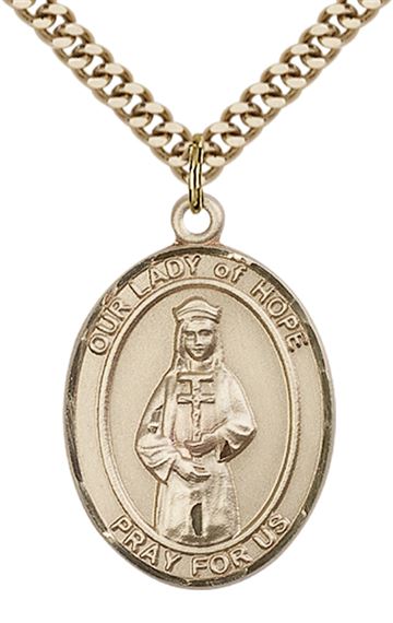 14KT GOLD FILLED OUR LADY OF HOPE PENDANT WITH CHAIN - 1" x 3/4"