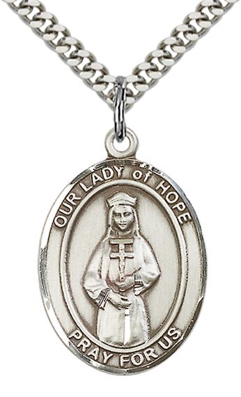STERLING SILVER OUR LADY OF HOPE PENDANT WITH CHAIN - 1" x 3/4"