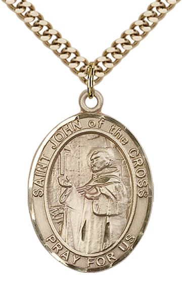 14KT GOLD FILLED ST JOHN OF THE CROSS PENDANT WITH CHAIN - 1" x 3/4"