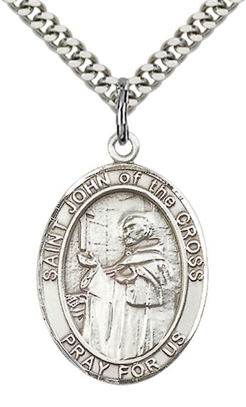 STERLING SILVER ST JOHN OF THE CROSS PENDANT WITH CHAIN - 1" x 3/4"
