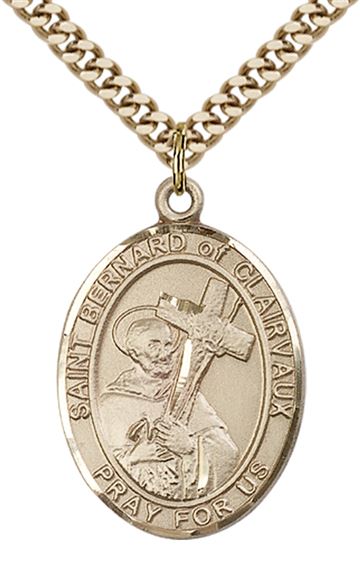 14KT GOLD FILLED ST BERNARD OF CLAIRVAUX PENDANT WITH CHAIN - 1" x 3/4"