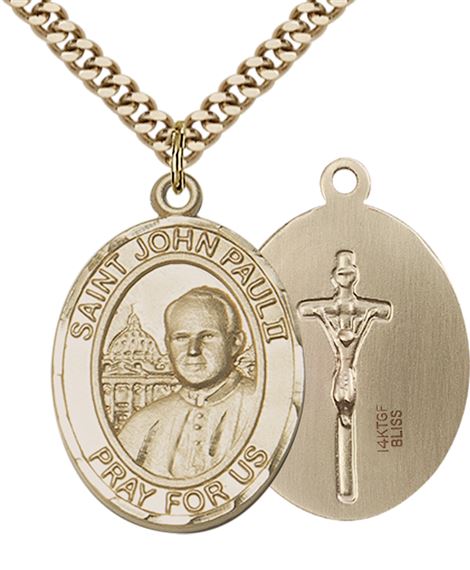 14KT GOLD FILLED ST JOHN PAUL II PENDANT WITH CHAIN - 1" x 3/4"