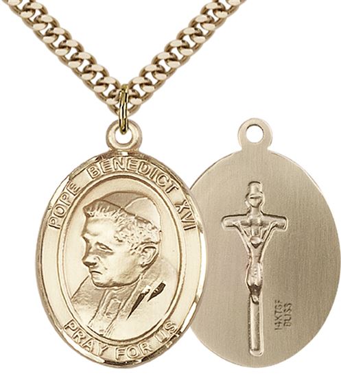14KT GOLD FILLED POPE BENEDICT XVI PENDANT WITH CHAIN - 1" x 3/4"